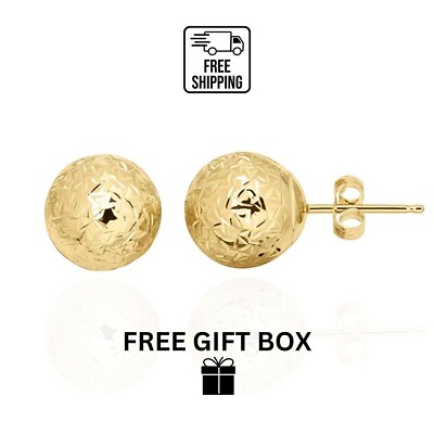 #ad 14k Solid Yellow Gold Diamond Cut Ball Stud Butterfly Push Back Earrings $149.99