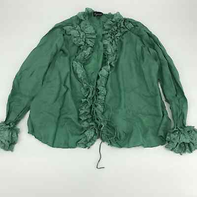 #ad Lynn Ritchie Women#x27;s Blouse Ruffle Front Sleeve Long Sleeve Green Size Medium $9.99