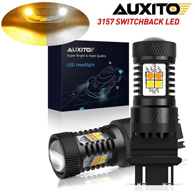 #ad 2x AUXITO 3157 4157 Switchback LED Turn Signal Lights Bulb White Amber Dual SMD $23.74
