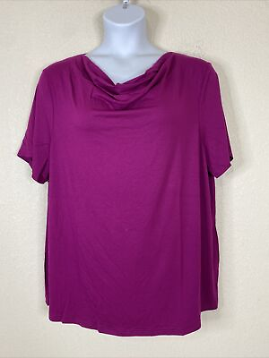 #ad Unbranded Womens Plus Size 20 1X Purple Cowl Neck T shirt Short Sleeve Stretch $9.99