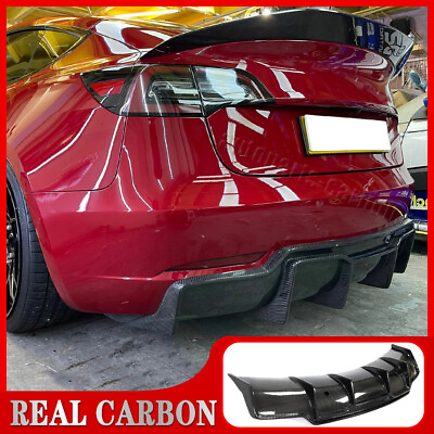 #ad For Tesla Model 3 Sedan 2016 2023 REAL CARBON Rear Bumper Diffuser Lip Valance $444.59