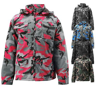 #ad Men#x27;s Camo Army Hunting Removable Hood Quilted Insulated Heavyweight Jacket $57.74