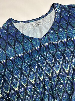 #ad Catherines Plus Size 2X 22 24W Blue Purple Geometric V Neck Short Sleeve Shirt $15.99
