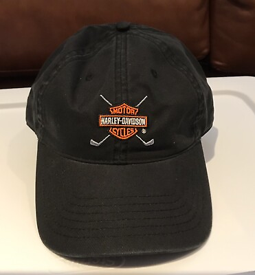 #ad Harley Davidson Ball Cap Hat Black Adjustable strap with metal clasp New $18.95