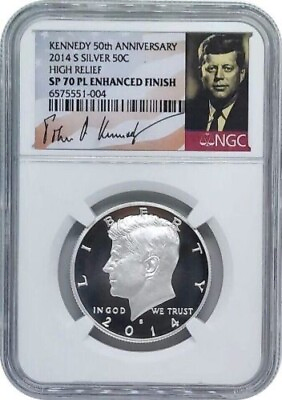 #ad 2014 S Kennedy 50th Anniversary Silver NGC SP70 PL Enhanced Finish Kennedy Sign $50.00