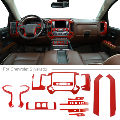 #ad 13x Interior Steering Wheel Gear GPS Trim For Chevy Silverado Sierra 2014 18 Red $153.38