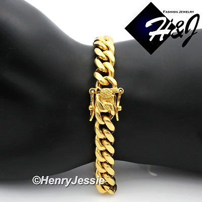 #ad 7.5 11quot;MEN Stainless Steel 10mm Gold Plated Miami Cuban Curb Chain Bracelet*G154 $29.99