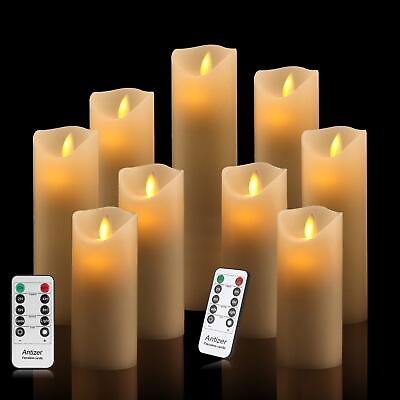 #ad antizer Flameless Candles Set of 9 Ivory Dripless Real Wax Pillars Include Re... $52.64