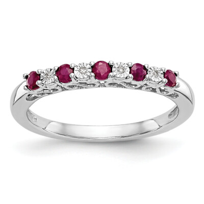#ad 10K White Gold Diamond Red Ruby Wedding Band Ring $457.00
