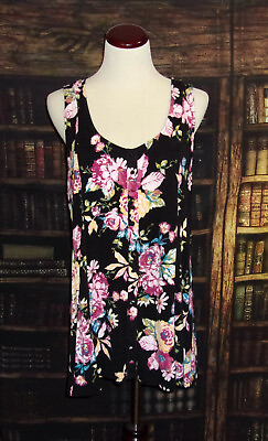 #ad Torrid Top Blouse 2X Black Pink Multicolor Floral Womens Scoop Neck Sleeveless $12.99