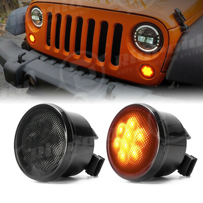 #ad 2x Amber Front LED Turn Signal Light Grill Smoke Lamp For Jeep Wrangler JK 07 17 $16.99