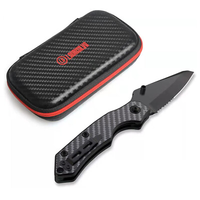 #ad Folding Knife Pocket Tactical Blade Steel Spring Fiber Handle Black Knive $12.99