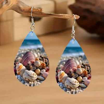 #ad Ocean Natural Shell Print Teardrop Pendant Dangle Jewelry Gifts $9.95