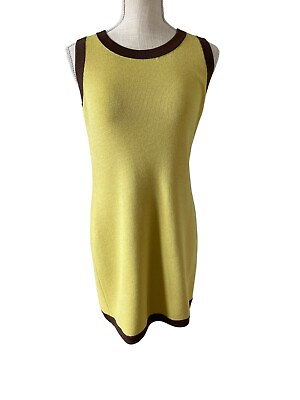 #ad St. John Collection Sleeveless Knit Summer Yellow Dress with Brown Trim Size 2 $69.99