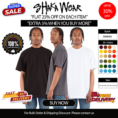 #ad Shaka Wear Mens Short Sleeve Basic Plain Tee Max Heavyweight T Shirt SHMHSS $19.95