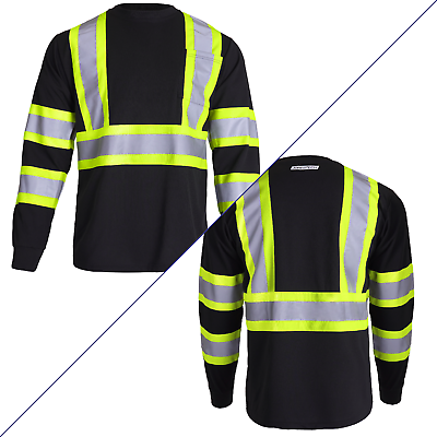 #ad Black Hi Vis Shirt ANSI Reflective Safety Long Sleeve HIGH VISIBILITY $18.75