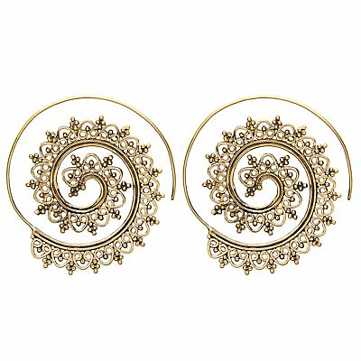 #ad Threader Earrings Gold Brass Filigree Mandala Dot Work Spiral 81stgeneration $26.86