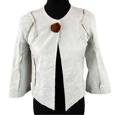 #ad Poleci Boho White Leather Jacket Size 2 Art To Wear One Button $49.00