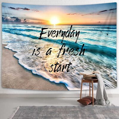 #ad Inspirational Sea Wave Tapestry Wall Hanging Large Beach Words Fabric Room Decor $17.50