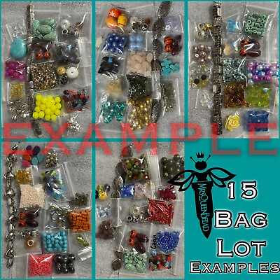 #ad ✨BEADS✨15 Small Bags 🖤 Bead Lot Loose Mixed Glass Acrylic Metal 💋 Read $9.00