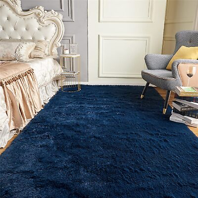 #ad Arbosofe Fluffy Soft Area Rugs for Bedroom Living Room Navy Blue Shaggy Rugs 4 $24.70