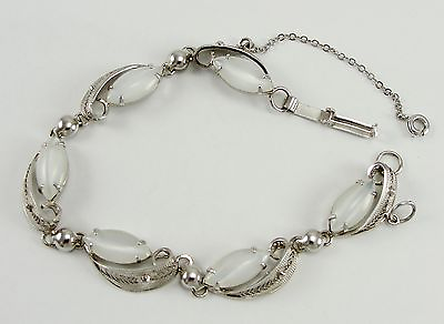 #ad Sorrento Sterling Silver Filigree Bracelet White Fiber Optic Cat Eye 7 1 2quot; $39.95