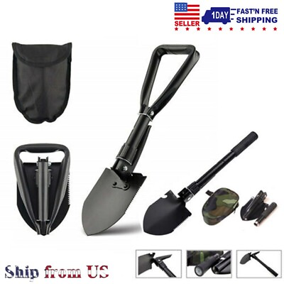 #ad Military Folding Shovel Folding Collapsible Camping Garden Entrenching Tool $8.54