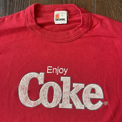 #ad Vintage 80s Coca Cola T Shirt By Signal; Listed Mens L fits small ; 2x Sided $30.00