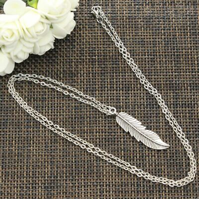 #ad Feather Leaf Silver Pendant Vintage Link Chain Necklace Women Fashion Jewelry 1p $15.38