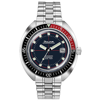 #ad Bulova Men#x27;s Automatic Devil Diver Oceanographer Black and Red Watch 44MM 98B320 $302.99