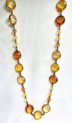 #ad Joan Rivers Faceted Beaded Station Necklace Yellow Amber Color Designer Jewelry $32.99