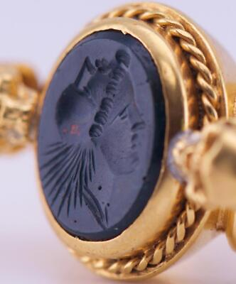 #ad Antique Italian Seal Ring Intaglio Hardstone Memento Mori Skulls 18k Gold c1850 $2930.50