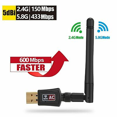 #ad 600Mbps Wireless USB Wifi Adapter Dongle Dual Band 2.4G 5GHz W Antenna 802.11AC $5.97