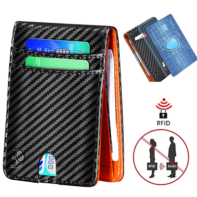 #ad Slim Leather Carbon Fiber Front Pocket Billfold Wallet Cash Card Holder for Men $10.99