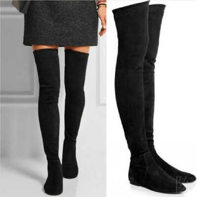 #ad New Women Over The Knee Flat Heel Thigh High Ladies Stretch Riding Boots Outwear $102.95