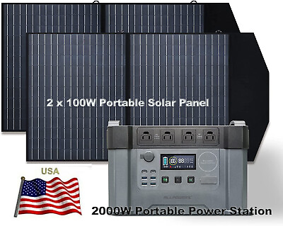 #ad 2000W Portable Power Station Charger Solar Generator amp; 2x 100W Panel USB Battery $732.99