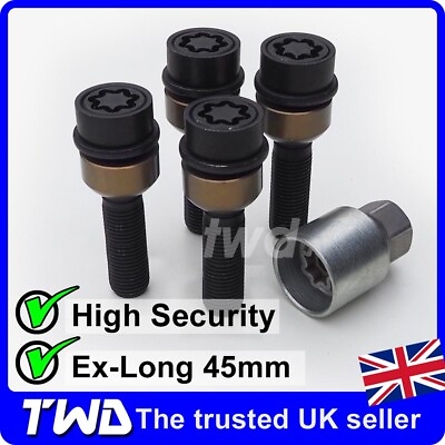 #ad 45MM EXTRA LONG BLACK ALLOY WHEEL LOCKING BOLTS PORSCHE WITH 15MM SPACERS NUT GBP 44.99