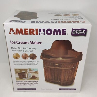 #ad New In Box AmeriHome 4 quart Electric Ice Cream Maker ICM4 Vintage Look $49.88