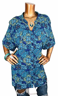 #ad Catherines 22 24W or 2X Plus Top Stretch Multi Print Button Shirt Tunic Short Sl $19.99