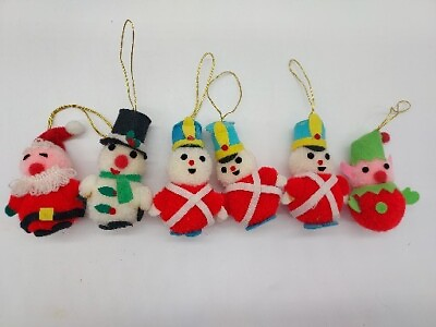 #ad Vintage Christmas Pom Pom Christmas Ornaments Santa Elf Toy Soldier Snowman $24.95