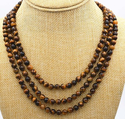 #ad Natural 3 rows 6mm yellow Tigers Eye Gemstone Round Beads Necklace 17 19quot; AAA $8.99