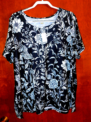 #ad Women#x27;s NWT cj banks Black and white Floral T shirt Size 20 22W 2X $15.00