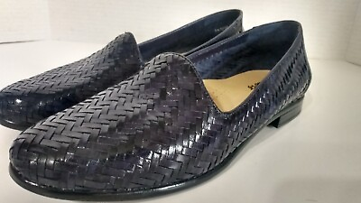 #ad Trotters Women#x27;s Shoes Navy Blue Basket Weave Leather Slip On Flat Size 8 N $19.99