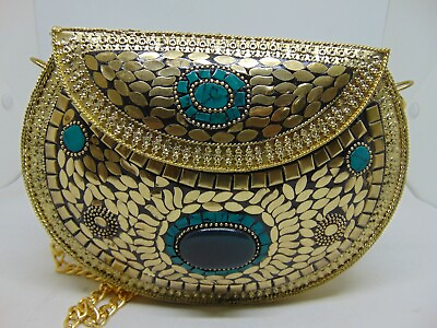 #ad Clutch box Handmade golden stone stud Purse Bags Evening Women $45.00