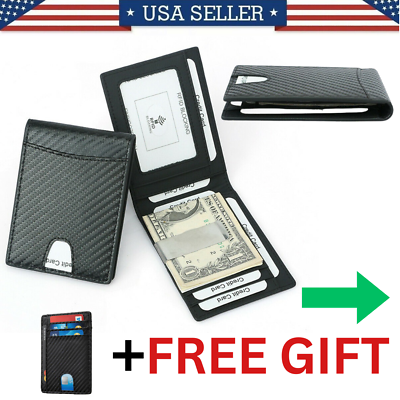 #ad plus FREE RFID WALLET RFID Blocking Carbon Fiber Leather Bifold Wallet w clip $14.99