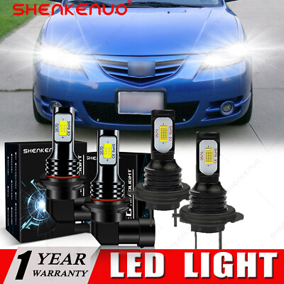 #ad For Mazda 3 2004 2008 2009 4X High Low Beam LED Headlight Bulbs 6000K Combo Kit $23.03