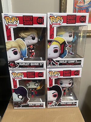 #ad #ad Funko Pop: Harley Quinn with APOKOLIPS #450 BAT #451 PIZZA #452 WEAPONS #453 SET $49.99