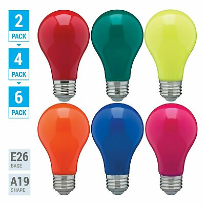 #ad Pack LED BULB BLUE GREEN RED YELLOW ORANGE PINK A19 Medium E26 60W Watt Dimmable $23.95