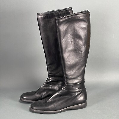 #ad Vintage Stuart Weitzman Black Leather Full Zip Below Knee Boots US Womens 8.5 B $398.00