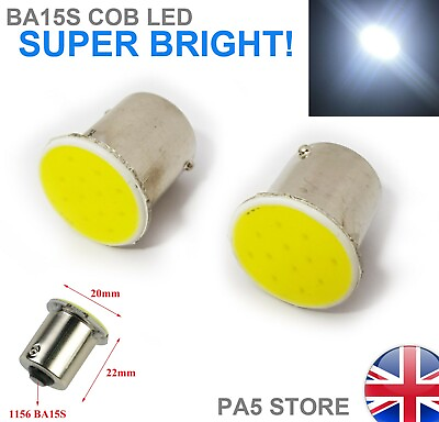 #ad 2x BA15S COB LED Bulbs WHITE Clear Bright Signal Reverse Lights P21W 1156 UK GBP 4.49